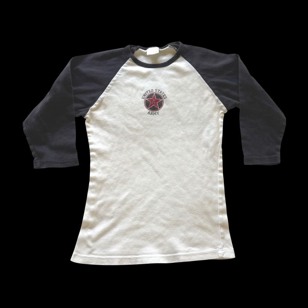 90's US Army Raglan Baseball Tee Womens Med White Black 3/4 Sleeve